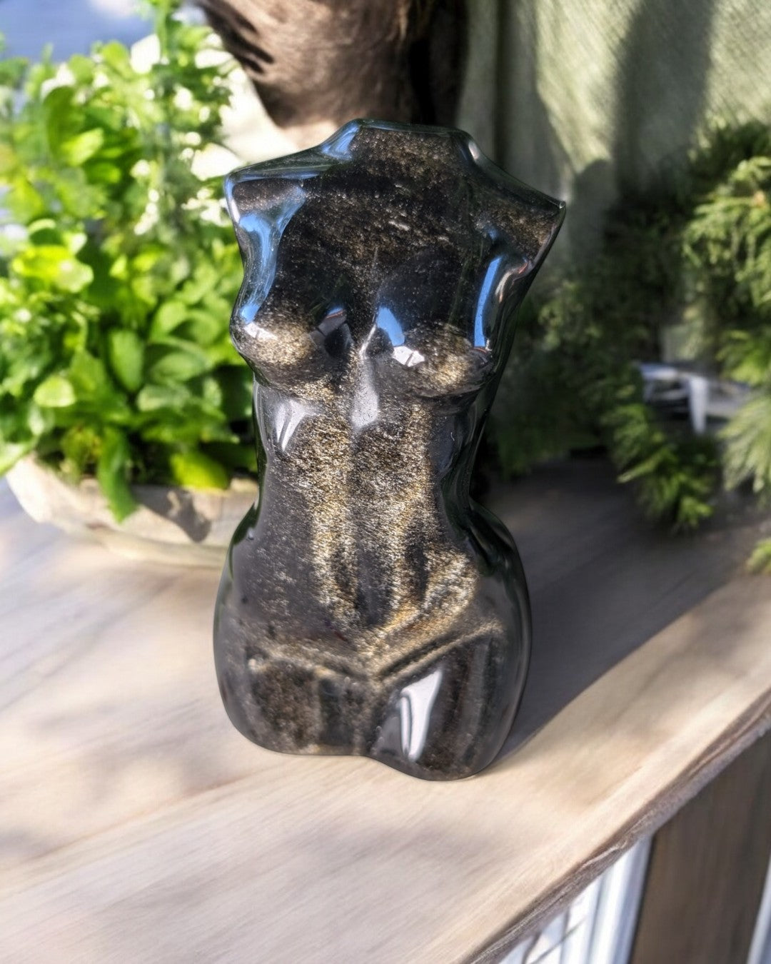 Gold Sheen Obsidian Goddess Carving