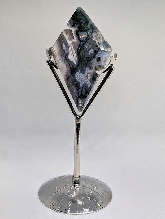 Moss Agate Diamond (Kite) with Stand