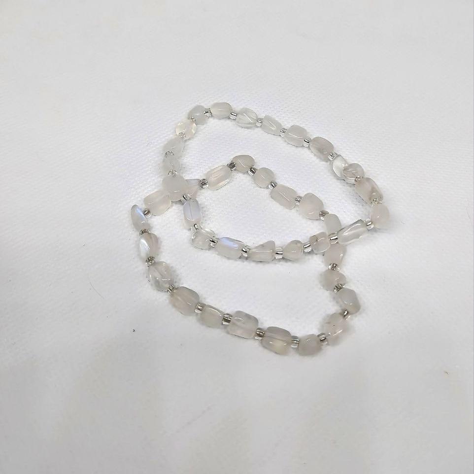 White Moonstone Rectangle Bead Bracelet